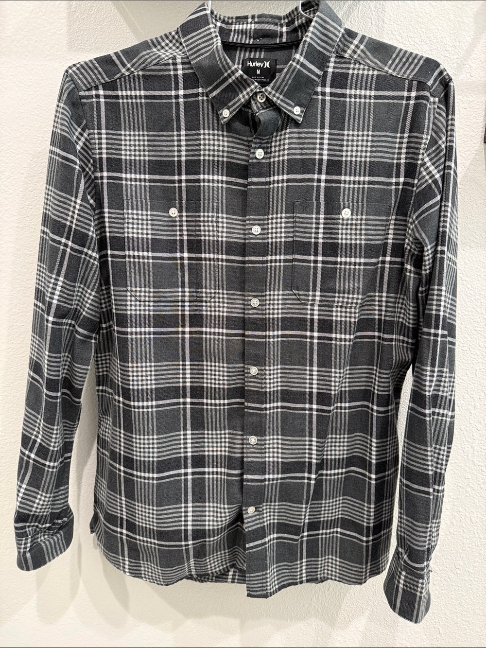 Hurley Black and White Plaid Button-Down Shirt